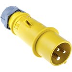 247, AM-TOP IP44 Yellow Cable Mount 3P Industrial Power Plug, Rated At 16A, 110 V