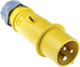 Фото 1/4 247, AM-TOP IP44 Yellow Cable Mount 3P Industrial Power Plug, Rated At 16A, 110 V