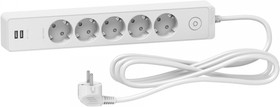 Schneider Electric Unica Extend Бел Удлинитель 5 розеток 2К+З, кабель 3м, 2 USB
