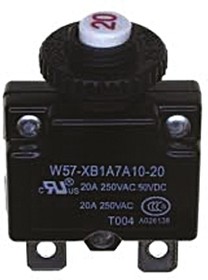 Фото 1/3 W57-XB1A7A10-15, Thermal Circuit Breaker - W57 Single Pole 250V ac Voltage Rating, 15A Current Rating