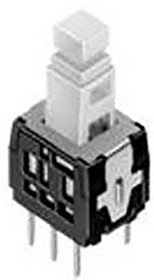 SPPH420100, 30V Square Plunger LATCHING Straight PCPin -10-~+60- White 2N@±1N 100mA Plugin Push Switches ROHS
