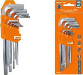 Набор ключей "HEX" 9 шт.: 1.5-10 мм, длинные, (держатель в блистере), CR-V сталь "Алмаз" TDM