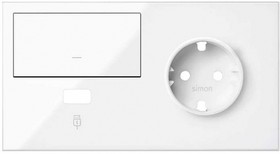 Simon 100 Белый глянец Кит 2 поста, фронт. Накладка на 1 розетку Schuko (справа) + 1 з/у USB SC + 1 клавиша выключателя