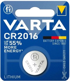 Фото 1/2 Батарейка Varta ELECTRONICS CR2016 BL1 Lithium 3V (6016) (6016101401)