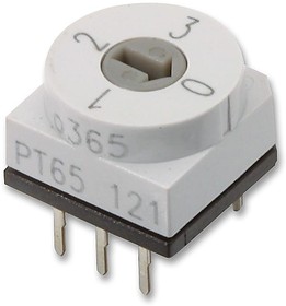 PT65121, Switch DIP SP4T 4 Screwdriver 0.15A 24VDC 1.5VA PC Pins 10000Cycles 2.54mm Thru-Hole
