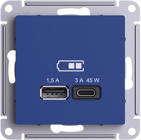 Фото 1/3 Розетка USB AtlasDesign тип A+C 45Вт высокоскор. ЗУ QC PD механизм аквамарин SE ATN001129