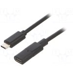 FCR72001, USB Cable, Extension, Type C Plug to Type C Receptacle, 0.5 m, 19.68 ", USB 3.1, Black