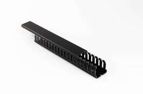 09160000Y, 916 Black Slotted Panel Trunking - Open Slot, W50 mm x D50mm, L2m, PVC
