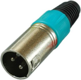 Разъем XLR 3P штекер металл цанга на кабель, зеленый, PL2174