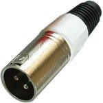 Разъем XLR 3P штекер металл цанга на кабель, белый, PL2176
