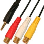 Переход 3.5мм штекер 4 контакта - 3 x RCA гнездо пластик с кабелем 0,3м, Gold, PL2268