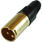 Разъем XLR 3P штекер металл цанга на кабель, черный, Gold, PL2178