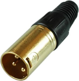 Разъем XLR 3P штекер металл цанга на кабель, черный, Gold, PL2178