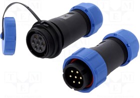Фото 1/3 DS1110-27-7BU8, Разъем: круглый; "папа" + "мама"; PIN: 7; 3А; IP67; 500В; на провод