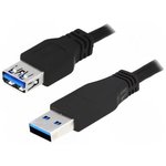 USB 3.0 extension line, USB plug type A to USB socket type A, 2 m, black