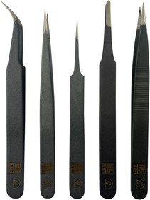 Steel, Curved, Fine, Rounded, Sharp, ESD Tweezer Set