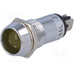 R9-86L-01-12-YELLOW, Индикат.лампа: LED, вогнутый, 12ВDC, Отв: d14,2мм, IP40, латунь