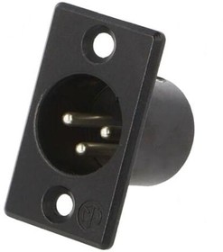 Фото 1/4 NC3MP-BAG, P Series - 3 pole male receptacle, solder contacts, black metal housing, silver contacts Smallest available tra ...