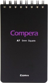 Фото 1/3 Блокнот Compera Bond A7 в клетку, на пружине, 80 листов, обложка черная/фиолетовая CPA7807 BLK/PU