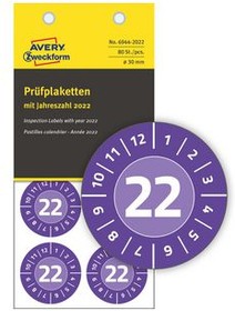 6944-2022, Safety Label, Round, White on Purple, Vinyl, Inspection Date, 80pcs