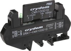 Фото 1/2 DRA1-CMX100D10, Sensata Crydom DRA Series Solid State Interface Relay, 10 V dc Control, 8 A Load, DIN Rail Mount