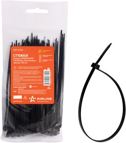 Фото 1/4 Стяжки (хомуты) кабельные 3,6*150 мм, пластиковые, черные, 100 шт. AIRLINE ACT-N-20