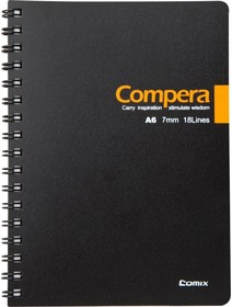 Фото 1/3 Блокнот Compera Bond A6 в линейку, на пружине, 50 листов, обложка черная/оранжевая CPA6507 BLK/OR