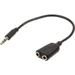 CAGP22100BK02, Audio Cable, Stereo, 3.5 mm Jack Plug - 2x 3.5 mm Jack Socket, 200mm