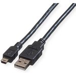 11.02.8708, Cable, USB-A Plug - USB Mini-B 5-Pin Plug, 800mm, USB 2.0, Black