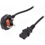 AK-440107-018-S, Cable; 3x0.75mm2; BS 1363 (G) plug,IEC C13 female; 1.8m; black