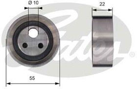 Фото 1/4 T41155, Ролик ГРМ Renault Logan 04-09, Sandero, Megane 95-, Clio II 8V натяжной Gates