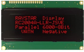 RC2004A-LLR-JSVE, Дисплей ЖКД, алфавитно-цифровой, VA Negative, 20x4, LED, PIN 16
