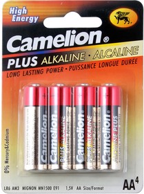 Фото 1/3 LR6-BP4, Батарейка AA LR6 1.5V блистер 4шт. (цена за 1шт.) Alkaline Plus CAMELION
