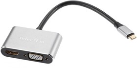Фото 1/4 Кабель USB3.1 TypeCm - HDMI+USB3.0+PD+VGA Alum Grey 4K, Telecom  TUC055