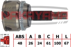 NJ840NY, ШРУСвнешнкктTOYOTACAM RYACV3MCV30106VIV4006 11KLUGERIIASU4GSU4MHU 40726x24x167x61ABS48