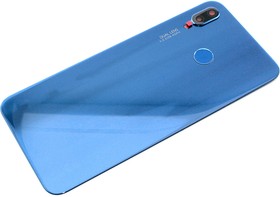 Фото 1/2 Задняя крышка аккумулятора для Huawei Nova 3e со стеклом камеры и сканером отпечатка пальца синяя Premium