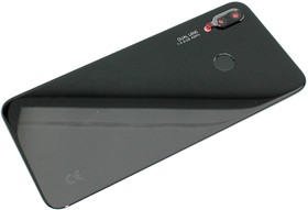 Фото 1/2 Задняя крышка аккумулятора для Huawei Nova 3e со стеклом камеры и сканером отпечатка пальца черная