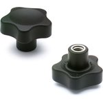 166345 Black Glass Fibre Reinforced Polyamide Knob, M6, Threaded Hole