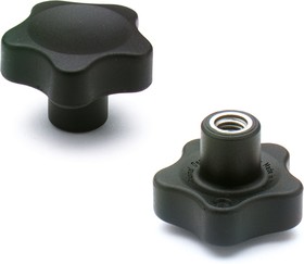 166345 Black Glass Fibre Reinforced Polyamide Knob, M6, Threaded Hole