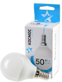Фото 1/2 КОСМОС ЭКОНОМИК/BASIC LED6.5wGL45E1445 6.5Вт E14 4500K BL1, Лампа светодиодная