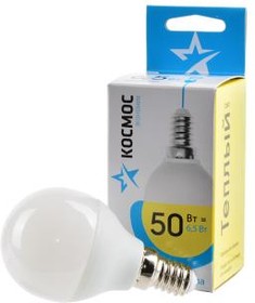 Фото 1/2 КОСМОС ЭКОНОМИК/BASIC LED6.5wGL45E1430 6.5Вт E14 3000K BL1, Лампа светодиодная