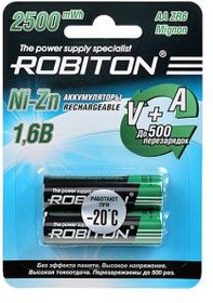 Фото 1/2 ROBITON 2500NZAA-2 Ni-Zn AA 2500мВтч, 1500мАч BL2, Аккумулятор