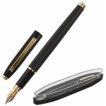 Ручка подарочная перьевая BRAUBERG "Brioso", СИНЯЯ, корпус черный с золотистыми ...