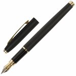 Ручка подарочная перьевая BRAUBERG "Brioso", СИНЯЯ, корпус черный с золотистыми ...