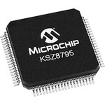 KSZ8795CLXCC, Ethernet Switch IC, 10/100Mbps GMII,RGMII,MII,RMII, 3.3 V, 80-Pin LQFP