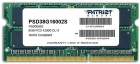 Фото 1/4 Модуль памяти Patriot SO-DIMM DDR3 8GB PSD38G16002S (PC3-12800, 1600MHz, 1.5V)