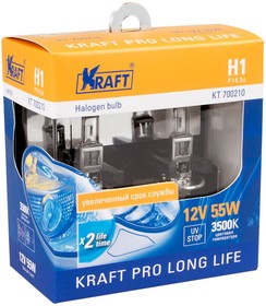 Фото 1/2 KT700210, Лампа галоген.H1 12v55w (P14,5s) Kraft Pro Long Life (2шт. блистер) (tool)