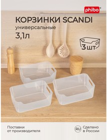 Набор универсальных корзинок Scandi 3,1л., 3шт (Прозрачный) 43428800122