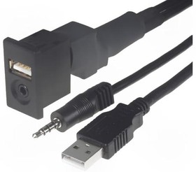 Фото 1/2 USB.MITSUBISHI.02, Удлинитель, USB A гнездо,Jack 3,5 мм 4pin гнездо