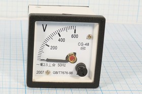 Фото 1/2 Головка измерительная Вольтметр, размер 48x48 мм, 600В~, марка CG-48, точность 2.5